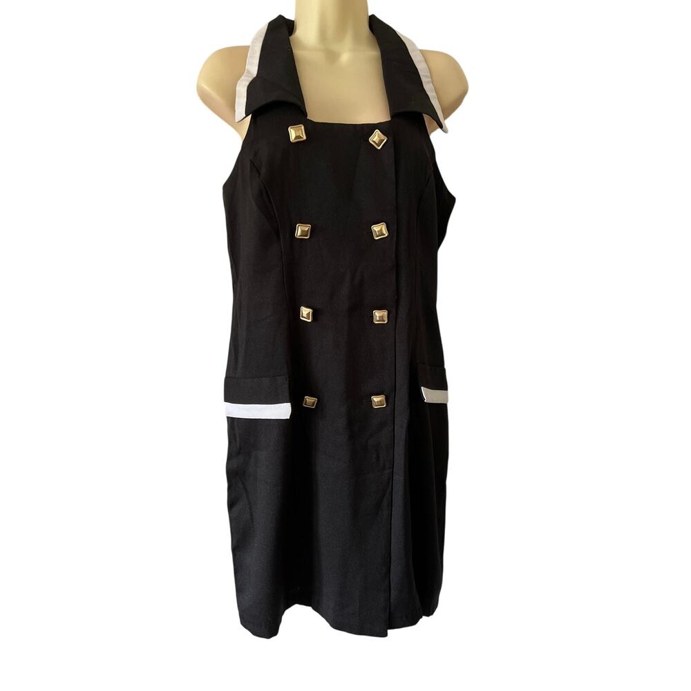 Scarlett Vintage Black & White Button Front Wrap Dress Size 9/10 Mini Classic